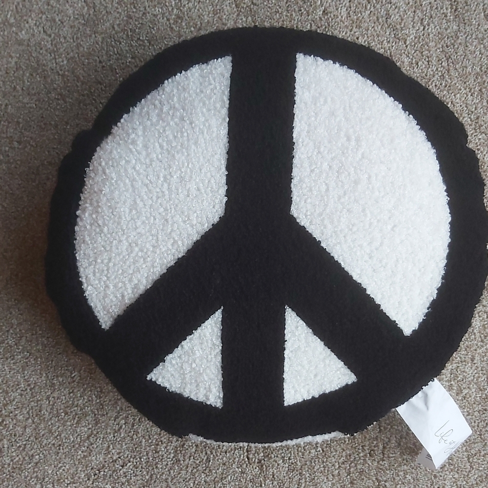 Peace Sign Decorative Sherpa Pillow BNWOT